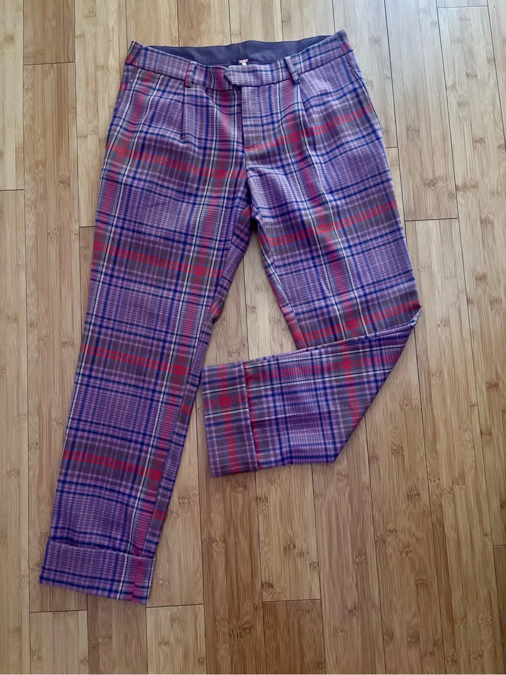 Free People Plaid Ankle Pants - Pink, Red, Purple